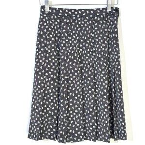 Vtg 80s Black & White Pleated Skirt Floral Leaves Polka Dots Twee Indie Academia